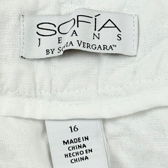 Sofia Vergara Jeans Women's Linen Blend High Rise Belted White Shorts Size 16 NW - Picture 6 of 11